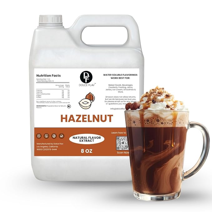 Dolce Flav Natural Hazelnut Flavoring Concentrate | Water Soluble | 8 Fl Oz