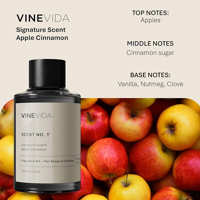 Vinevida [4oz] Apple Cinnamon Fragrance Oil for Fall Candle Making - Essential Oils and Scents