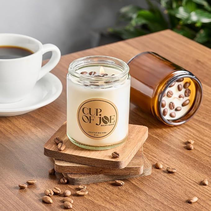 9 oz Coffee Scented Candle, Fresh Espresso Candle, Macchiato Coffee Candles, Large Jar Candles for Women, Gift for Men and Women, Clear Glass