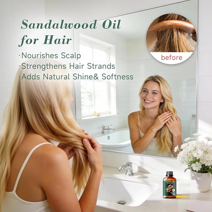 Sandalwood Essential Oil, Pure Mumianhua Natural Woody Aroma for Bedtime Serenity & Evening Wind‑Down, Meditation, Diffuser, Pillow Mist, Skin, Candle Making – 3.38 Fl Oz