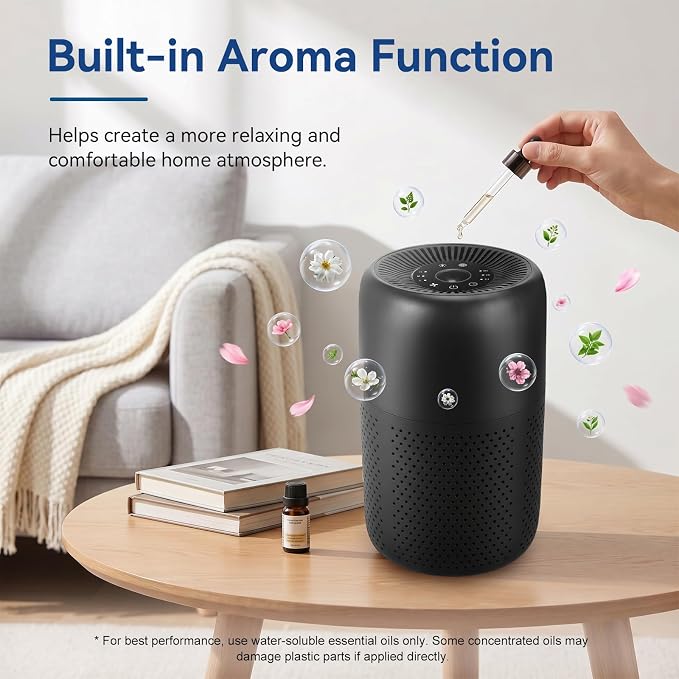 2 Pack YARIKI Air Purifiers for Bedroom with H13 True HEPA Filter,360° Air Intake,Essential Oil Diffuser,Night Light, 24dB Quiet Compact Air Purifier,P60