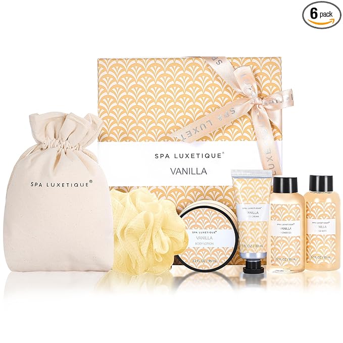 Spa Luxetique Spa Gifts for Women, 6 Pcs Vanilla Spa Kit with Bubble Bath, Self Care Bath Sets for Her, Womens Gift for Birthday Christmas Anniversary