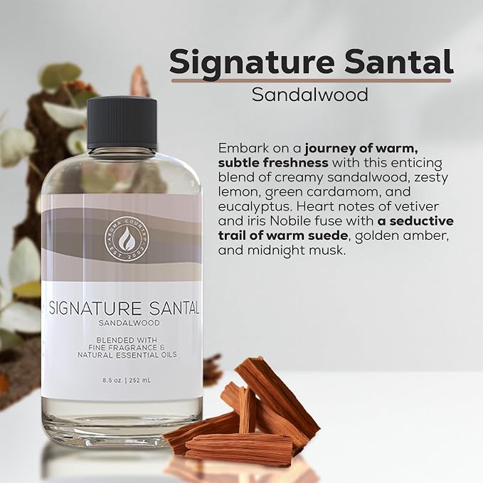 Aroma Country Signature Santal Diffuser Oil - Luxury Essential Oils for Diffuser Refill & Air Freshener Room Spray - Long-Lasting & Natural Home Fragrance, Sandalwood Scented Oil (8.5 Fl. oz)