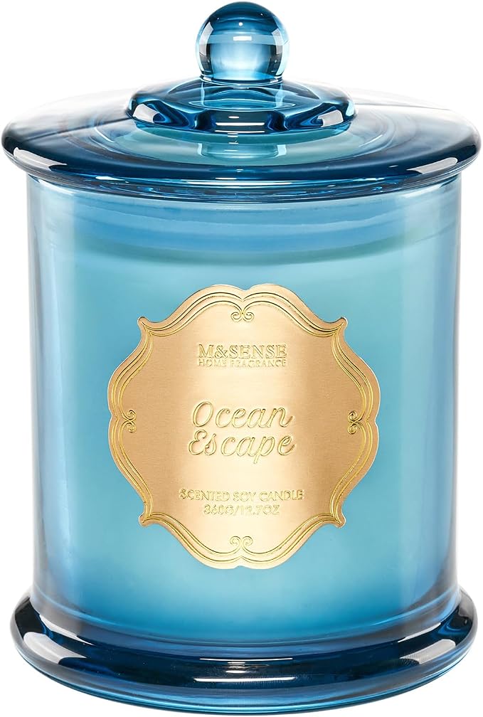 M&SENSE Ocean Escape Scented Candle 12.7oz Home Aromatherapy 2 Wick | Organic Soy, Non-Toxic, Unique Summer Fragrance, Gift for Women