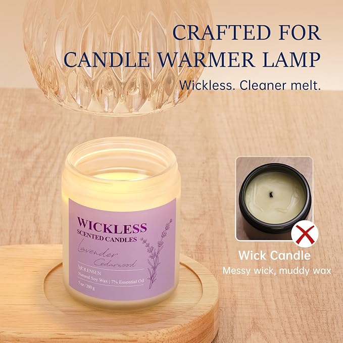 Lavender Cedarwood Wickless Candle for Candle Warmer Lamp with 10ml Essential Oil for Custom Aroma, Flameless Non-Toxic Soy Scented Candle for Home, Mother's Day or Birthday Gift for Women & Men