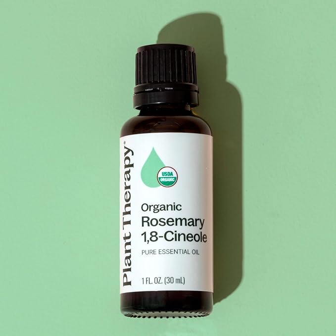 Plant Therapy Organic Rosemary Essential Oil, 30 mL (1 oz), 100% Pure and Undiluted, USDA Certified Organic, Great for Aromatherapy and Natural Hair Growth