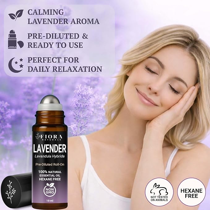 Lavender Essential Oil Roll On – Pre-diluted Calming Lavender Oil for Relaxation, Sleep & Skin Care, Aromatherapy Roller, Lavender Roller Ball, Calming Gifts for Women, Men By Fiora Naturals