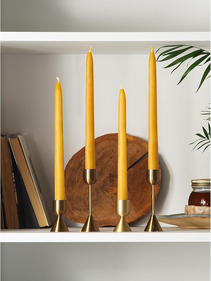 CANDWAX 10 inch Beeswax Taper Candles Set of 4 - Non Toxic and 100% Pure Beeswax Candles Ideal for Dinner - Dripless Handmade Bees Wax Burning Time 9.5 Hours