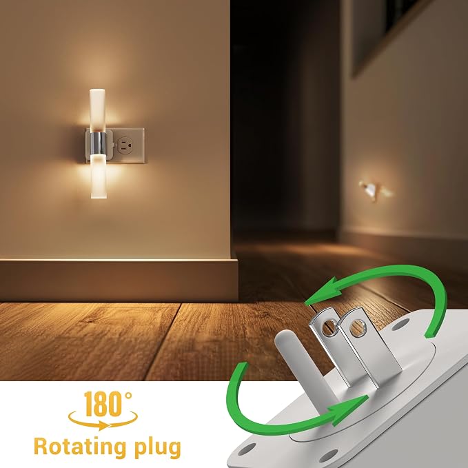 L LOHAS LED Night Light, 2 Pack Night Lights Plug into Wall, 3000K Soft White, 0-100LM Adjustable Brightness, 180° Rotating Plug in Night Light with Auto Light Sensor (Matte White)