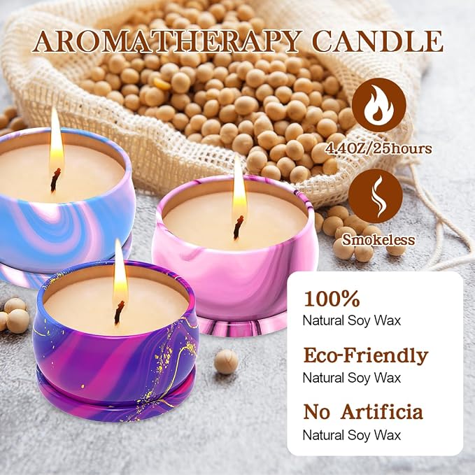 Mini Scented Candles, Set of 3, Soy, Aromatherapy, Decorative, Non Toxic, for Home Scented, Gift