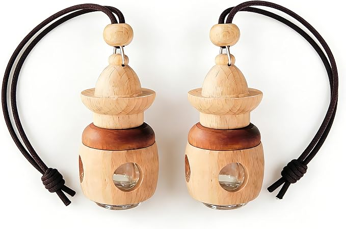 Car Air Freshener 2 Pack, Refillable Empty Glass Bottle Hanging Diffuser for Essential Oils, Car Fresheners DIY Scent, Car Accessories for Women & Men, Cute Aromatherapy Pendant Decor-A2