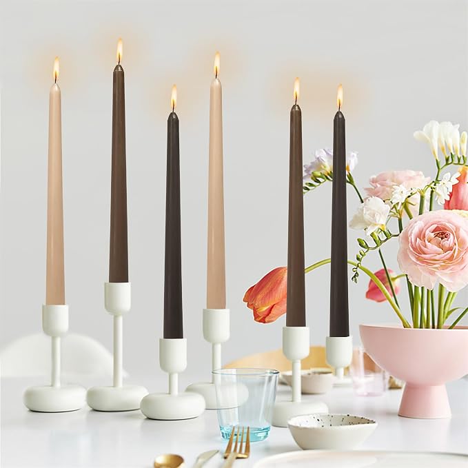 Scented Candle Taper Candlesticks,10 Inches Brown Tapered Candles Coffee Candle Sticks Colorful Candle for Wedding Home Party Women Gift Sets,Pack of 6 (8D6PC-COFMIX)