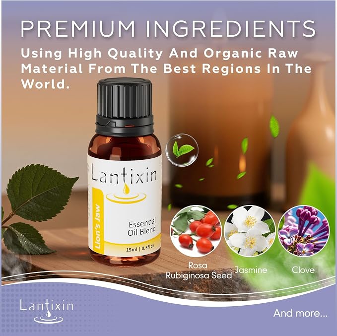 Lantixin Relaxing Essential Oil Blend – Clove, Fennel & Jasmine in Natural Base – Aromatherapy Scent for Diffuser, Sleep, Spa – for Humidifiers, Home, Hotel – 0.5 Fl Oz (Lion's Jaw Fresh)