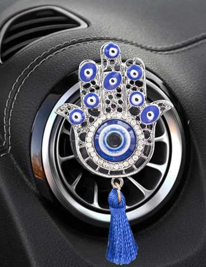 2pcs Hamsa Evil Eye Car Air Freshener – Handmade Boho Chic Vent Clip with Tassel & Essential Oil Diffuser. A charm for protection, travel & home. for yogis, drivers & mystic souls.