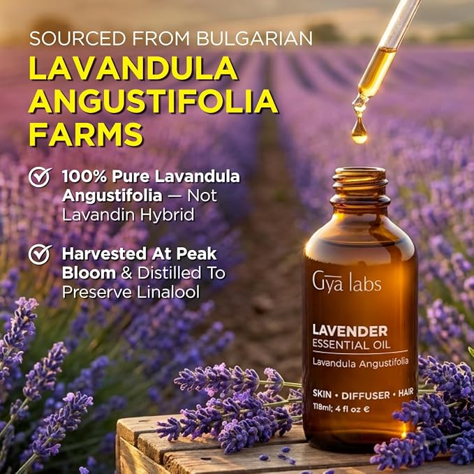 100% Pure Lavender Essential Oil - 4 Fl Oz - Lavender Oil for Hair, Skin, Diffuser, Aromatherapy & DIY Candle Making Scent