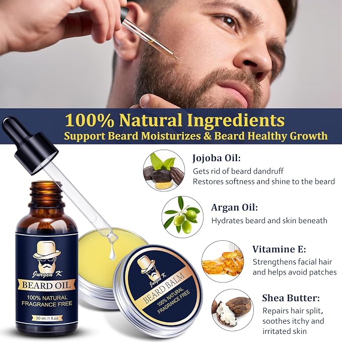 Beard Kit w/Beard Oil, Beard Balm, Beard Comb, Men's Daily Grooming & Care, Moisturize & Soften Facial Hair, Christmas & Birthday Gifts for Men Husband Boyfriend Dad, Stocking Stuffers for Adult Men