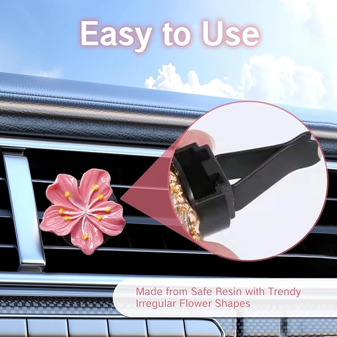 NIIIYTYB 6Pcs Cute Car Air Freshener Vent Clips Flower Air Vent Clips for Fresheners Pink Hawaiian Hibiscus and Cherry Blossom Car Accessories Aesthetic Interior Decor for Women Peach Blossom