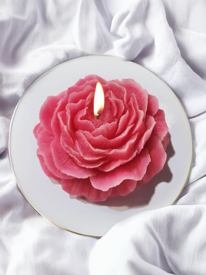 Peony Flower Shaped Candle with Scent, Soy Wax Blend Aromatherapy Candle, Gift Candle, Gifts for Women, Candles for spa, Stress Relief, Meditation, Wedding, Home Decor, Relaxing Atmosphere, (Pink)
