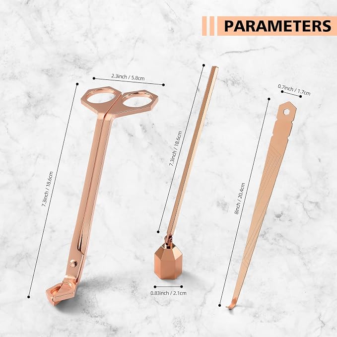 PATOISE 3-in-1 Candle Accessory Set, Wick Trimmer, Candle Snuffer, Wick Spoon, Stainless Steel Material Perfect for Candle Lovers(Rose Gold)
