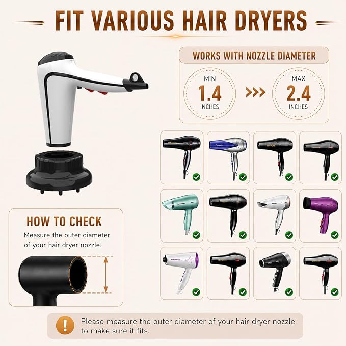 WPESI Diffuser Attachment for Hair Dryer,Hair Dryer Diffuser, Hair Diffuser Adaptable for Blow Dryers with D-1.4-Inch to 2.4-Inch for Curly or Wavy Hair,(Black)