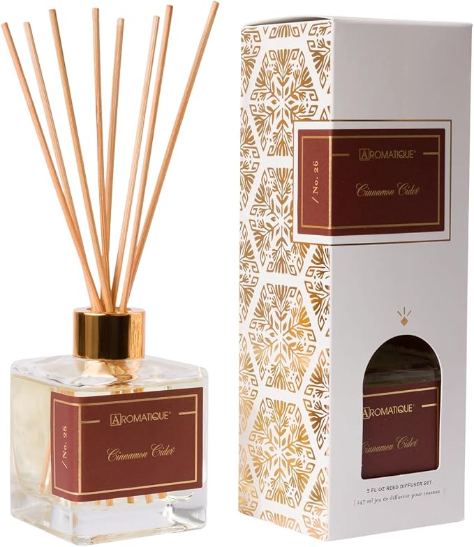 Aromatique Cinnamon Cider Reed Diffuser Set – Warm Cinnamon & Apple Spice Home Fragrance with Reeds for Seasonal Decor & Gift