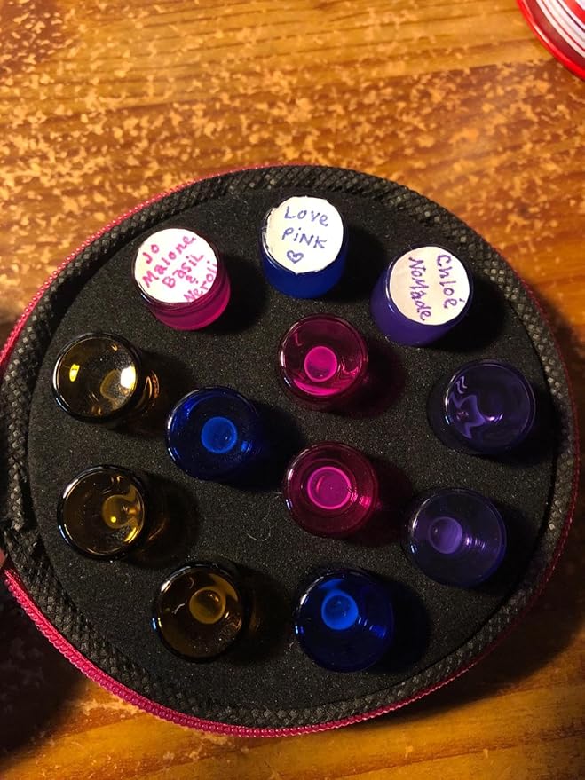 Glass Bottle Bundle Essential Oils Case Hard Round Carrying Case Storage Bag for 1ML 2ML Roller Bottles Oil Vial Bottles (12 Holes Purple)