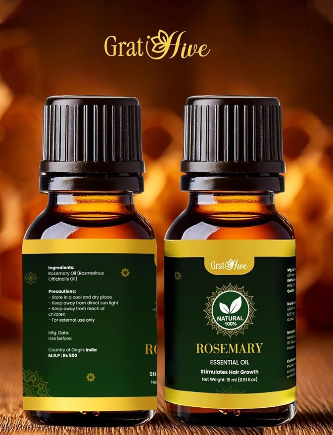 100% Pure Rosemary Essential Oil for Hair - Nourishing Rosemary Oil - 1 Pack Ideal for Women & Men - 15 ml