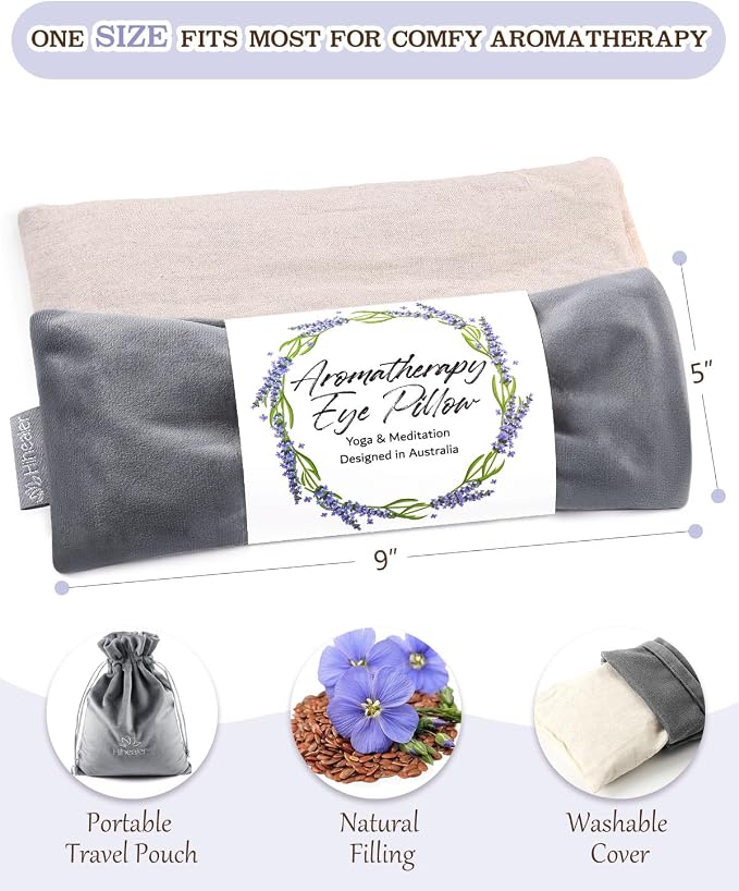 Lavender Eye Pillow for Relaxation, Yoga, Sleep – Weighted Eye Mask for Headache, Sinus, Aromatherapy Moist Heat Compress, Meditation Accessory, Relaxation Gift for Women (Grey)