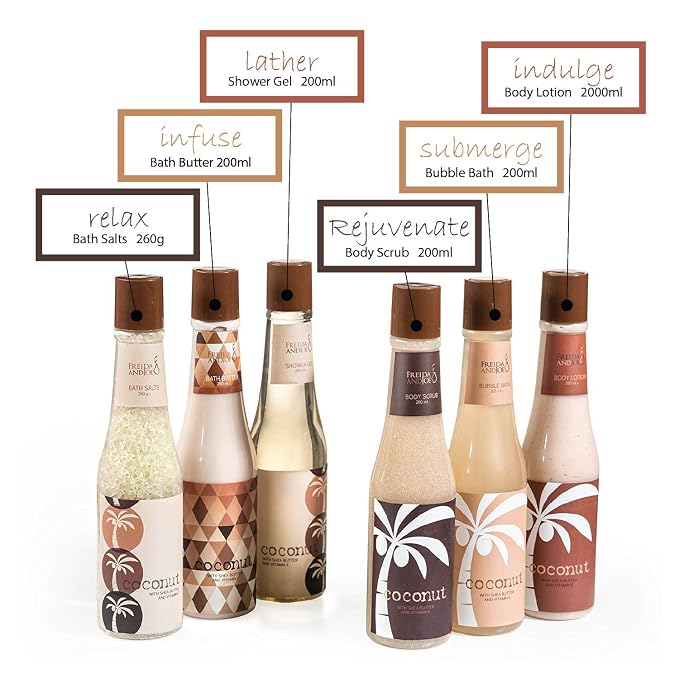 Tropical Milky Coconut Bath & Body Set Skin Care Bath for Women & Men Shower Gel, Bubble Bath, Bath Salts, Body Butter, Body Scrub, Body Lotion - Gift for Mom, Mothers | Shower Gel, Bubble Bath, Bath Salts, Body Butter, Body Scrub, Body Lotion