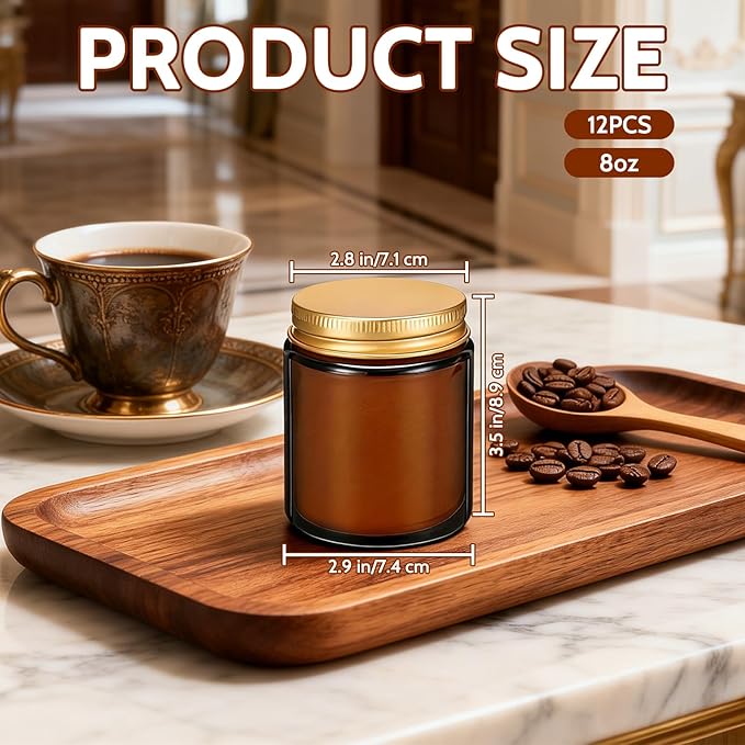 12 Pack 8 oz Coffee Scented Soy Candles, Bulk Glass Jar Candles, Aromatherapy Candles for Home, Office, Wedding, Party & Gifts