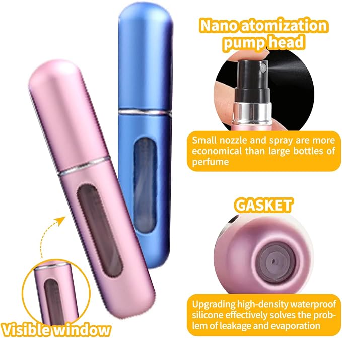 Perfume travel refillable,6Pcs 5ml Mini perfume bottle,Portable perfume bottles refillable for Women Men Small Mister Spray Bottle, for Travel and Outgoing