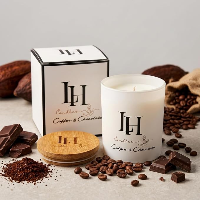 LH Coffee Chocolate Scented Candle 10.6 oz – Highly Scented Soy Candle Natural Non-Toxic Candles for Home Relaxing Stress Relief Gift for Women Strong Coffee and Chocolate Aroma
