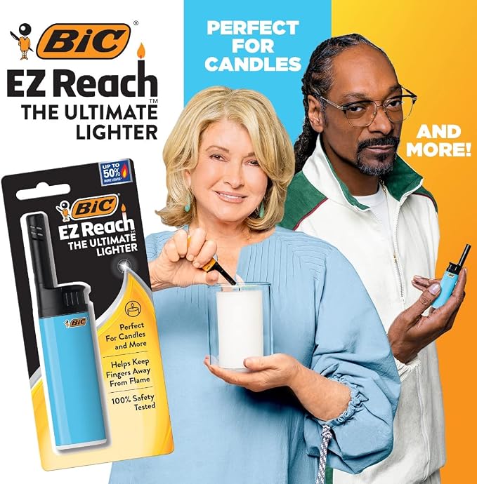 BIC EZ Reach Candle Lighter, The Ultimate Lighter with Extended Wand for Grills and Firepits (1.45-inch), Bob Marley Lighters, 4 Count Pack (Assortment of Designs and Packaging May Vary)