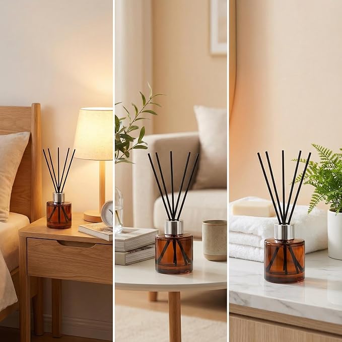 2Pcs 50ML/1.7OZ Empty Glass Diffuser Bottles Essential Oils Containers DIY Replacement Aromatherapy Diffuser Fragrance Accessories for Home Bathroom Decoration(Amber)