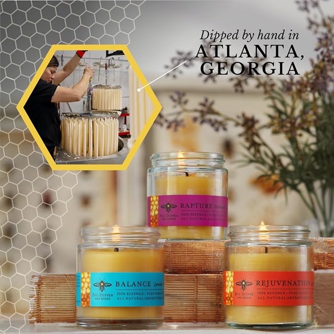 Big Dipper Wax Works Beeswax Aromatherapy Candle – Rapture, Patchouli & Cassia Essential Oils, 3.2 oz Apothecary Glass, 20-Hour Clean Burn, 100% Pure Beeswax & Cotton Wick