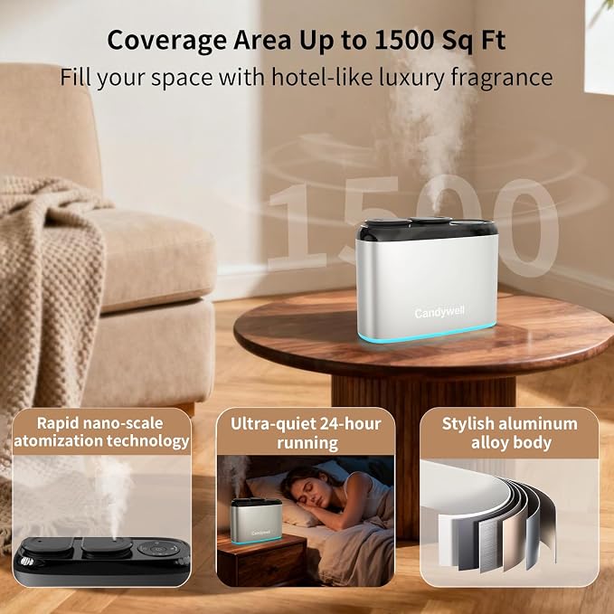 Smart Essential Oil Diffuser with Dual Nozzle & App Control, Waterless Diffuser for 1500 Sq Ft, with 4 Timer & 4 Mist Levels, Hotel Scent Diffuser for Home & Office