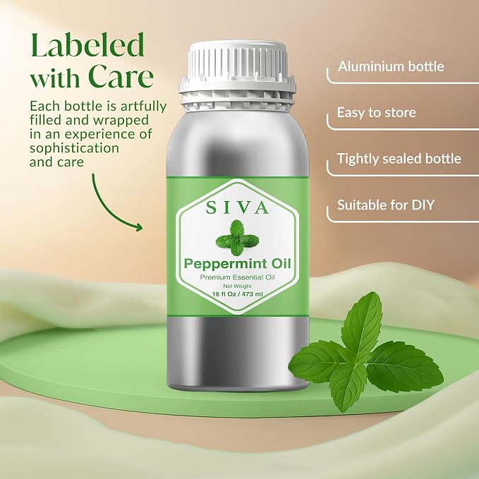 Siva Peppermint Essential Oil 16 Fl Oz – for Diffuser, Skin & Hair Care – Ideal for Aromatherapy, Massage & DIY Blends
