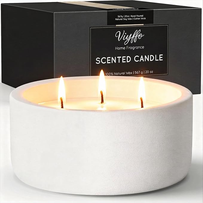Viyffo 20oz Large White Scented Candle for Women – Vanilla Dreamscape, 3 Wick Non Toxic Soy Candle, Matte Ceramic Jar, Luxury Home Fragrance, Elegant Room Decor & Premium Gift