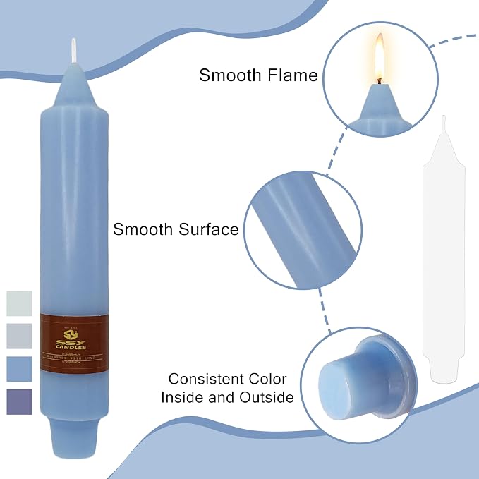 Smokeless Candlesticks Unscented Taper Candles Gradient Blue Dinner Candle 7 inch 4 PCS Candles Sticks for Home Holiday Wedding Party Decoration