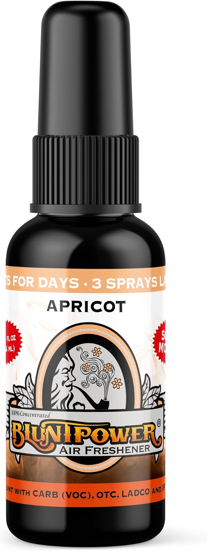 BluntPower (Apricot, 1 Pack) Concentrated Air Freshener for Room and Car Spray - Oil-Based Diffuser Spray Bottle - Long-Lasting Bathroom Spray, Car Freshener, & Odor Eliminator Spray