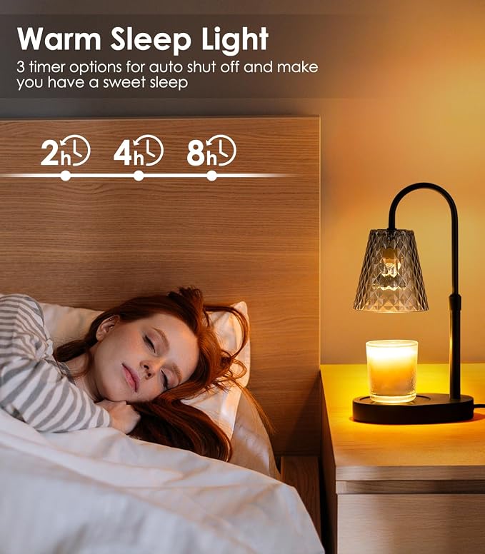 Candle Warmer with Timer - Electric Candle Warmer with Dimmer, Adjustable Height, Vintage Nightstand Lamp Sets (Diamond Pattern)