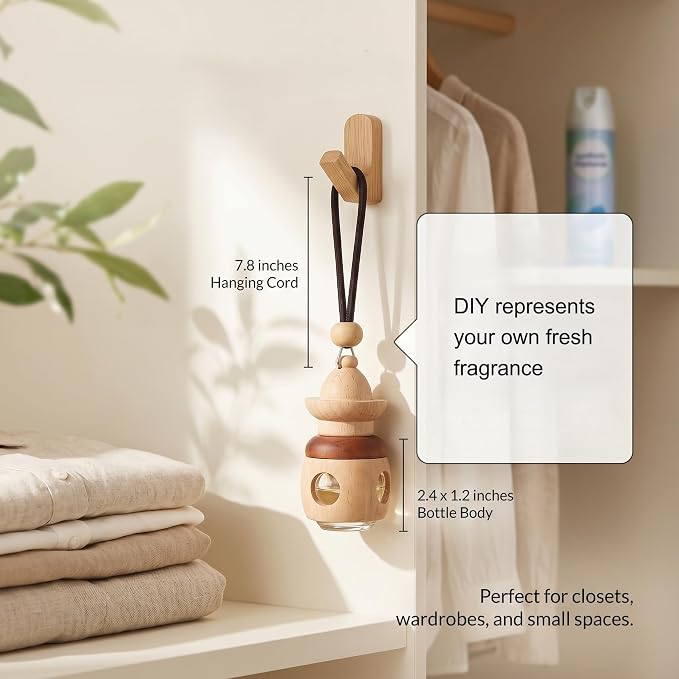Car Air Freshener 2 Pack, Refillable Empty Glass Bottle Hanging Diffuser for Essential Oils, Car Fresheners DIY Scent, Car Accessories for Women & Men, Cute Aromatherapy Pendant Decor-A2