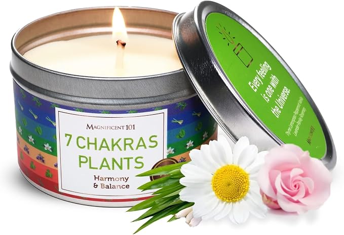 MAGNIFICENT 101 Seven Chakra Smudge Candle - 6 oz Soy Wax Tin - 35-Hour Burn & Aromatherapy - Energy Cleansing & Balance
