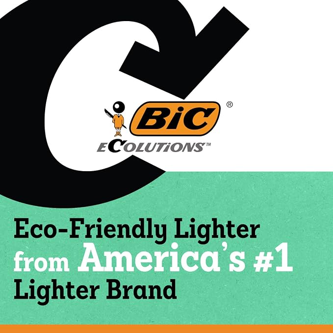BIC Ecolutions Maxi Pocket Lighter, 6-Pack of Ecofriendly Candle Lighters, 100% Recycled Packaging and 55% Recycled Metal, 30% Carbon Offset