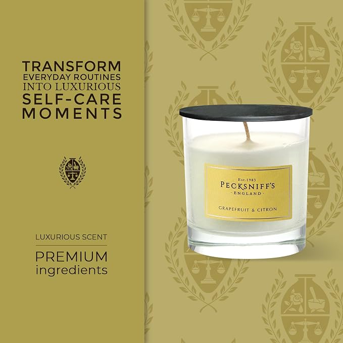 Pecksniffs Classic White Scented Candle 1 Wick - Grapefruit & Citron - Elegant Glass Vessel Luxury Candles - 184g/6.49oz