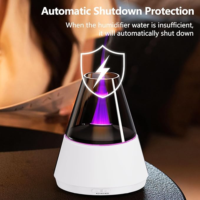 Flame Essential Oil Diffuser, Upgrade 7 Colour Lights Aromatherapy Diffuser, Oil Diffuser, Air Humidifier, Aroma Diffusers for Home, Bedroom, Office, Yoga, Timer & Waterless Auto Off (White)
