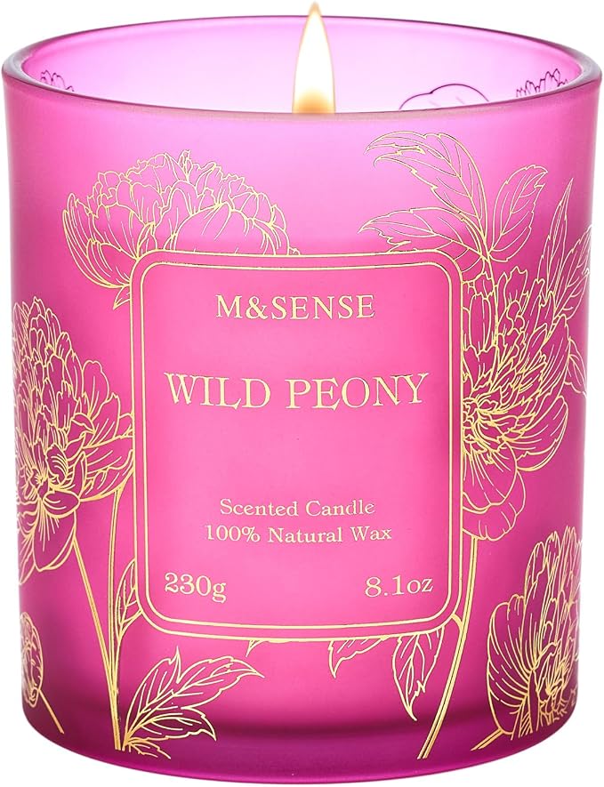 M&SENSE Wild Peony Floral Scented Candles, Natural Soy Wax Non Toxic Candle for Home, 8.1oz 42-Hour Long Lasting Burning Time, Summer Romance Home Fragrance Gifts for Women