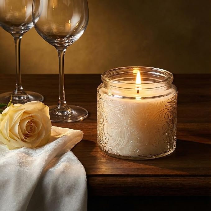 10 oz Multi-color Sun Moon Stars Candle Jars with Metal Lids, 9 Pack | Patented Embossed Design, Includes Wick Centering Devices & Warning Labels, Multiple Color Options