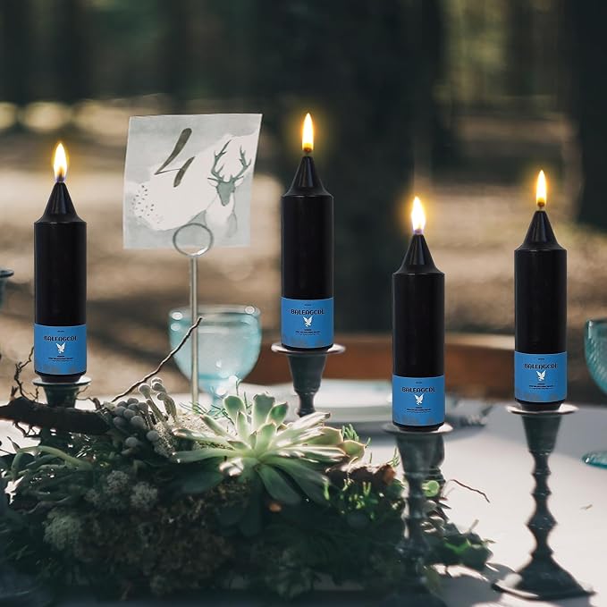 Smokeless Candlesticks Short Taper Candle,Unscented 5 Inches Black Candle Sticks Dripless Tapered Candles for Home Décor Festive (4pcs-Black)