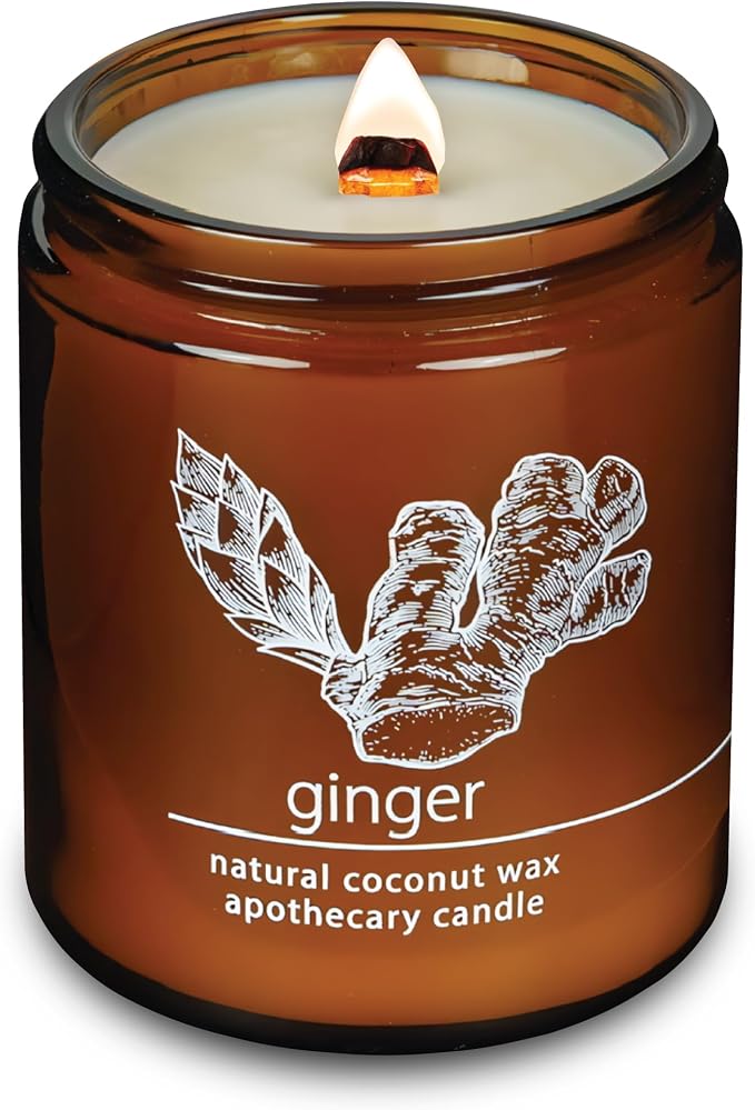 Hemlock Park Ginger Apothecary Scented Candle | Crackling Wood Wick, Botanical Fragrance & Coconut Apricot Wax | Up to 60 Hour Burn Time | 8 oz | Made in USA